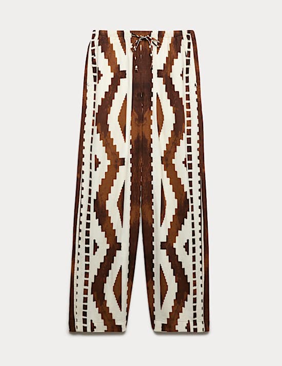 Linen Rich Geometric Drawstring Beach Trousers