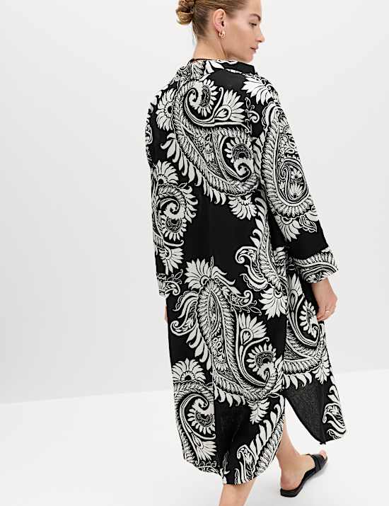 Linen Rich Printed Maxi Shirt Dress