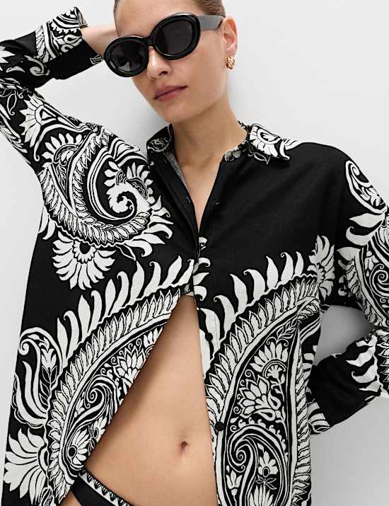 Linen Rich Printed Maxi Shirt Dress