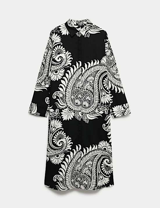 Linen Rich Printed Maxi Shirt Dress