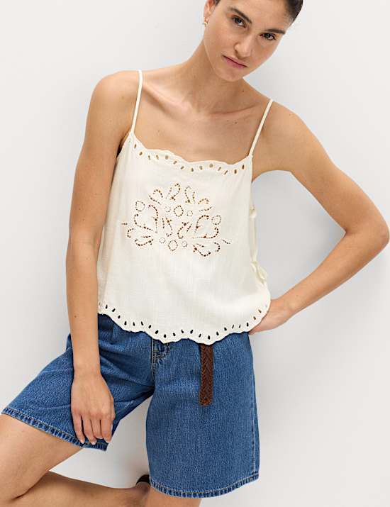 Broderie Tie Side Cami Top with Linen
