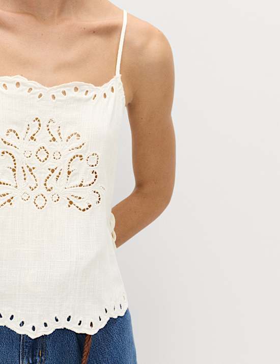 Broderie Tie Side Cami Top with Linen