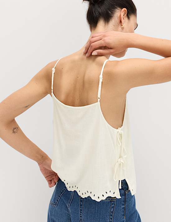 Broderie Tie Side Cami Top with Linen