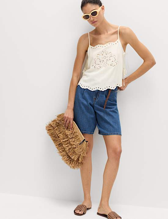 Broderie Tie Side Cami Top with Linen