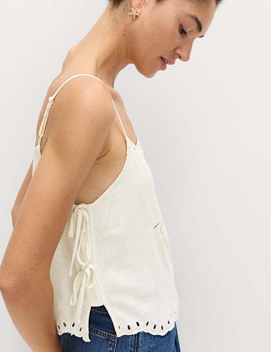 Broderie Tie Side Cami Top with Linen
