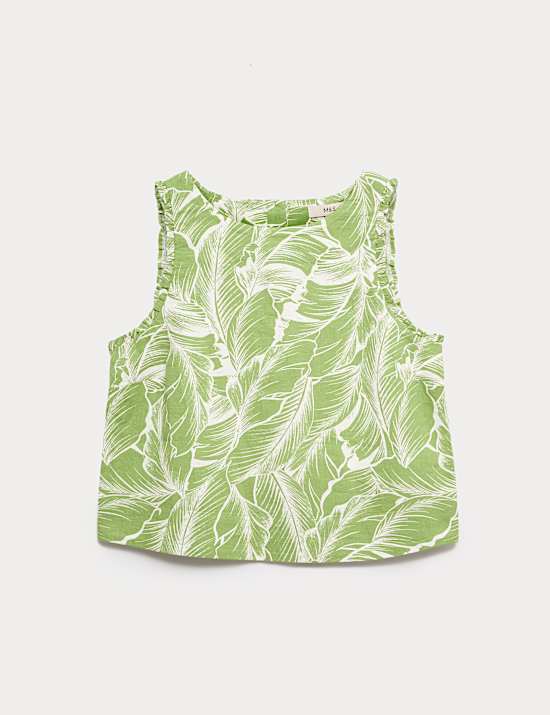 Linen Rich Leaf Print Vest Top