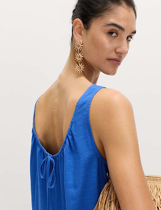 Robe coupe courte et ample en lin &agrave; d&eacute;collet&eacute; rond