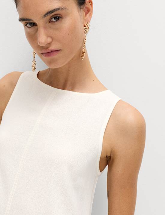 Linen Rich Scoop Neck Mini Swing Dress