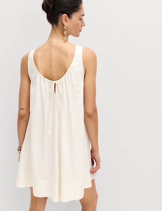 Linen Rich Scoop Neck Mini Swing Dress