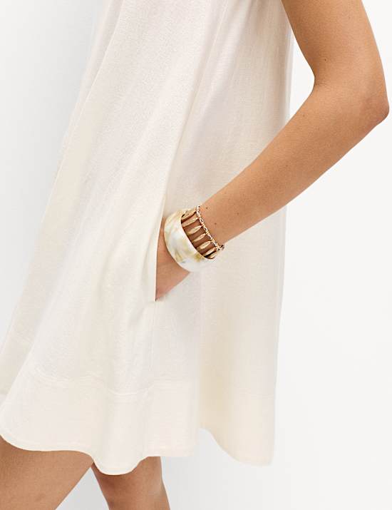 Linen Rich Scoop Neck Mini Swing Dress