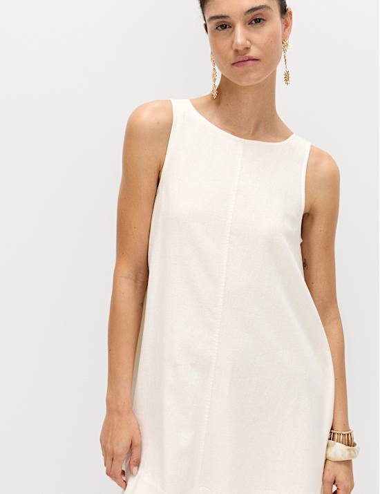 Linen Rich Scoop Neck Mini Swing Dress