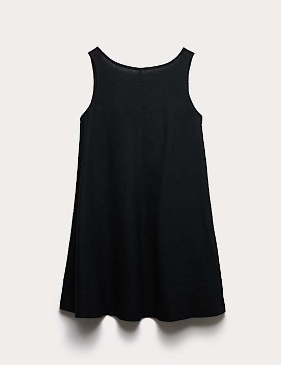 Linen Rich Scoop Neck Mini Swing Dress