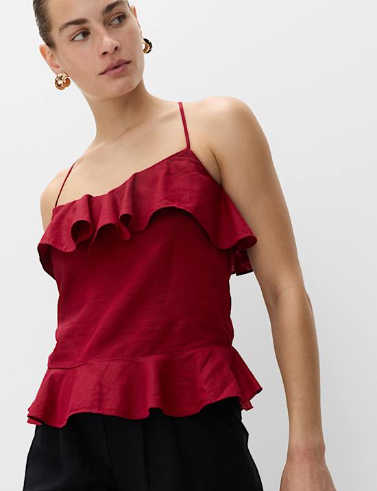 Linen Cotton Blend Ruffle Cami Top