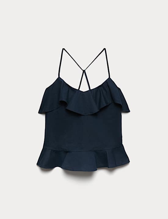 Linen Cotton Blend Ruffle Cami Top