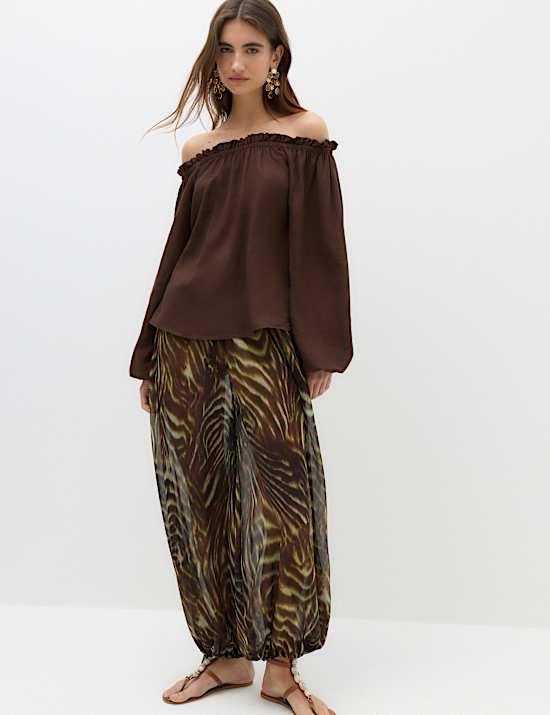 Linen Rich Volume Bardot Blouse