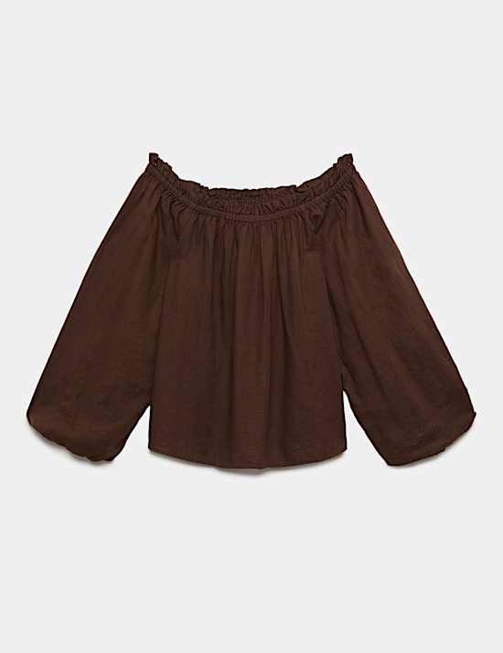 Linen Rich Volume Bardot Blouse