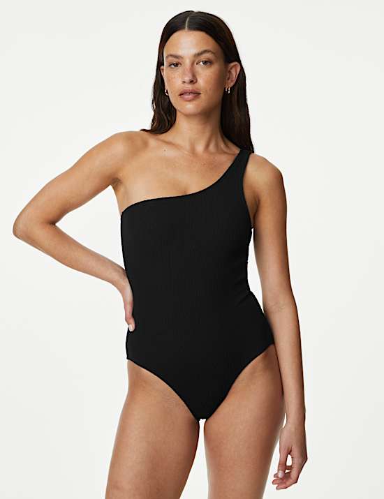 Textured One Shoulder Swimsuit