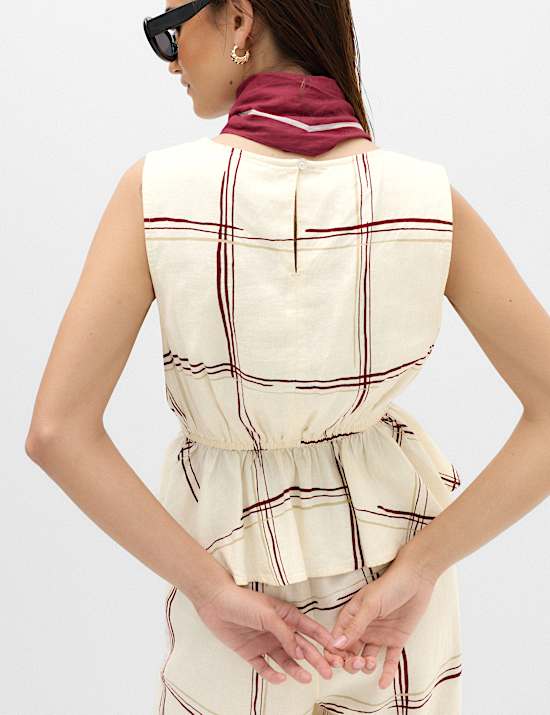 Linen Rich Printed Waisted Ruched Top
