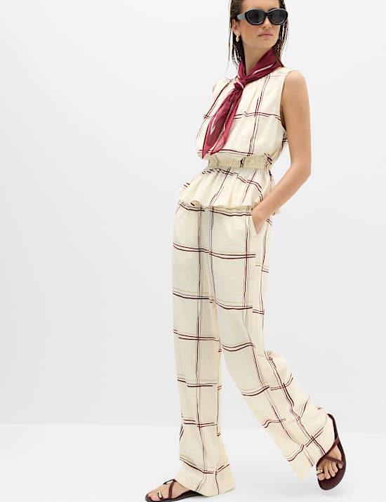 Linen Rich Printed Waisted Ruched Top