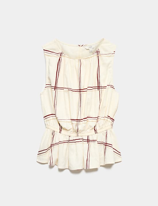 Linen Rich Printed Waisted Ruched Top