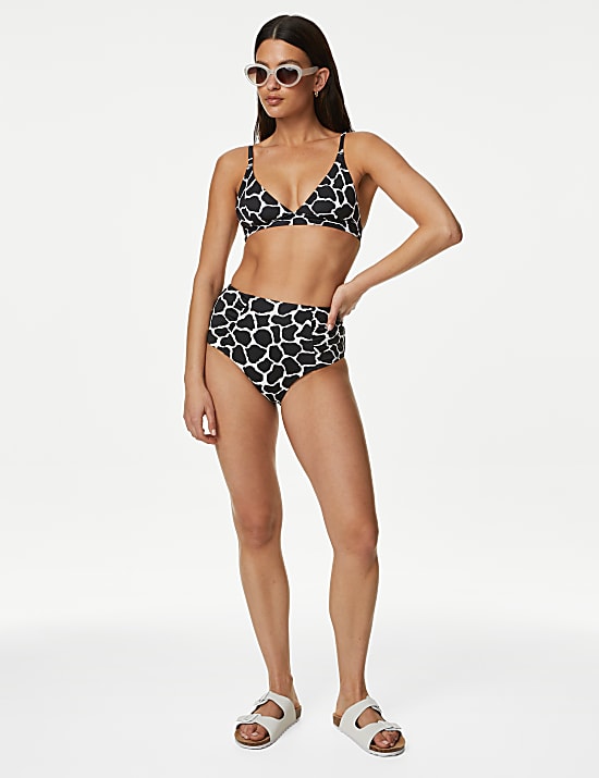 Printed Plunge V-Neck Bikini Top