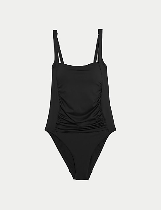 Maillot de bain ampliforme à encolure carrée, effet ventre plat