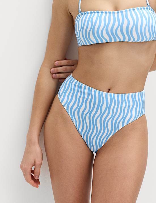 Wave Print High Waist Bikini Bottoms