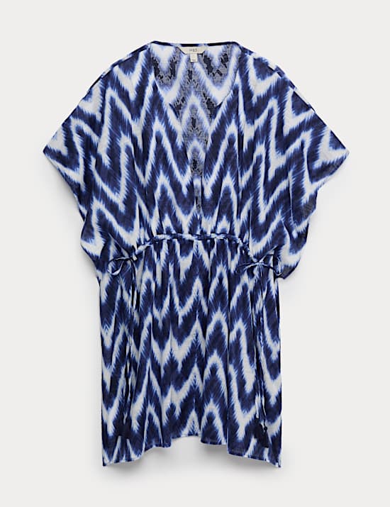 Pure Cotton Printed V-Neck Mini Kaftan Dress