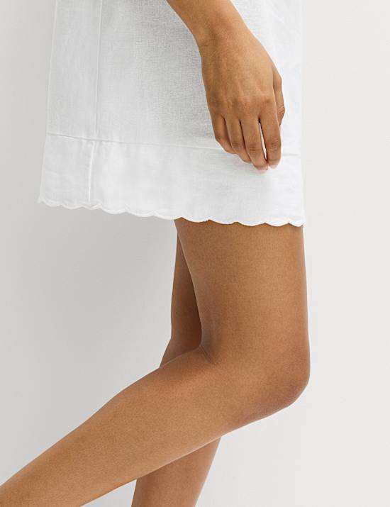 Linen Rich Scallop Mini Shift Dress