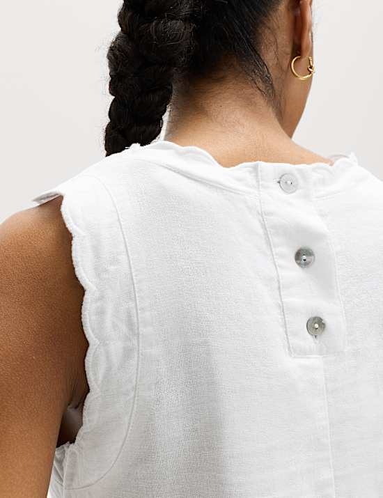 Linen Rich Scallop Mini Shift Dress