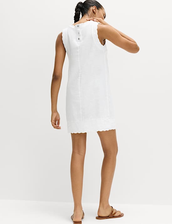 Linen Rich Scallop Mini Shift Dress