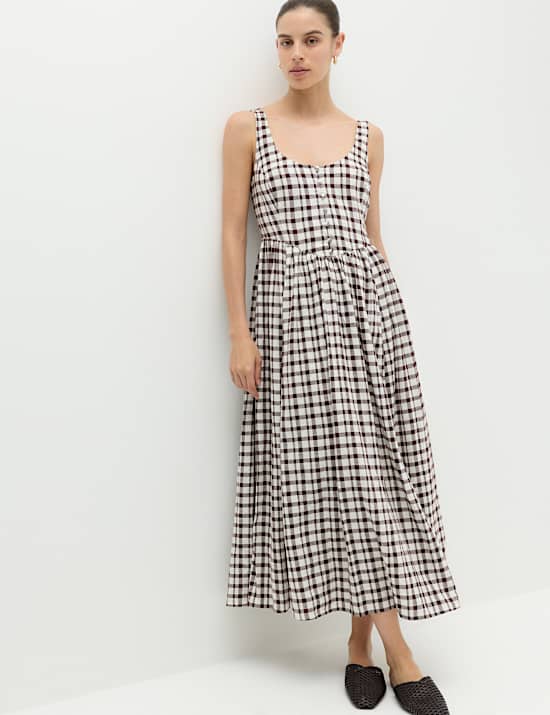 Linen Rich Printed Scoop Neck Corset Dress