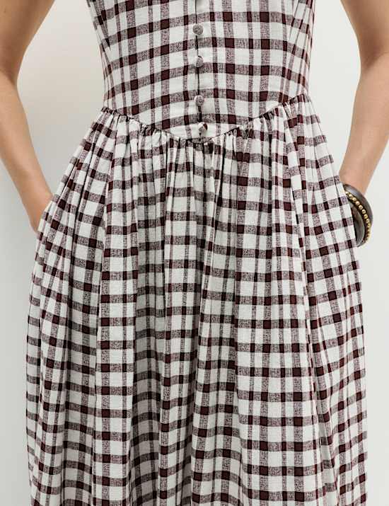 Linen Rich Printed Scoop Neck Corset Dress