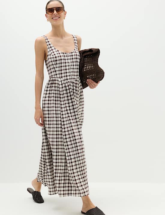 Linen Rich Printed Scoop Neck Corset Dress