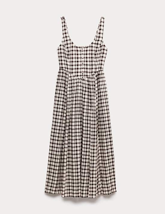 Linen Rich Printed Scoop Neck Corset Dress