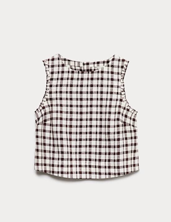 D&eacute;bardeur en lin &agrave; carreaux Vichy