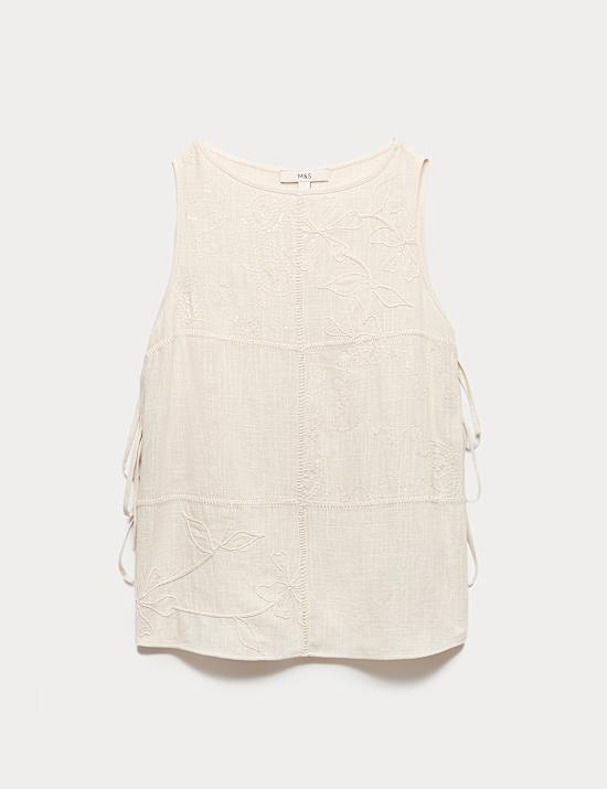 Patchwork Tie Side Vest with Linen