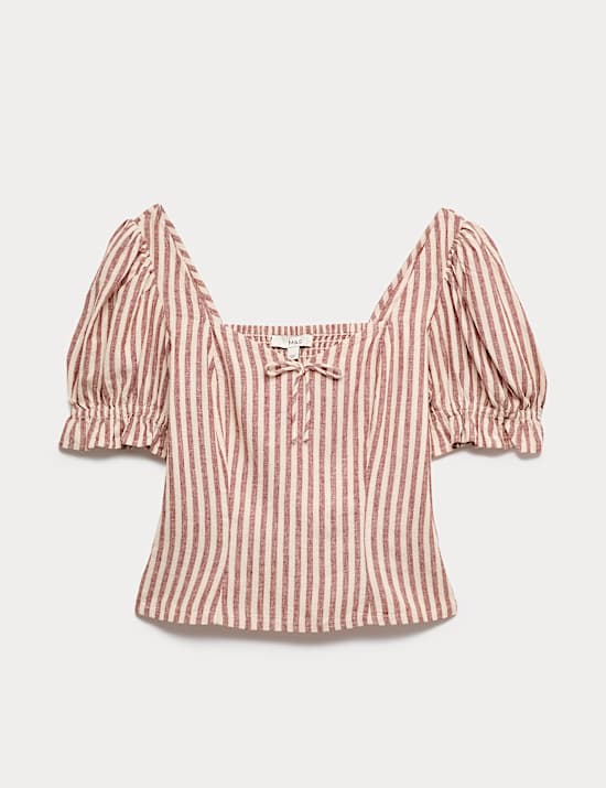 Top de lino estampado de coraz&oacute;n con cuello