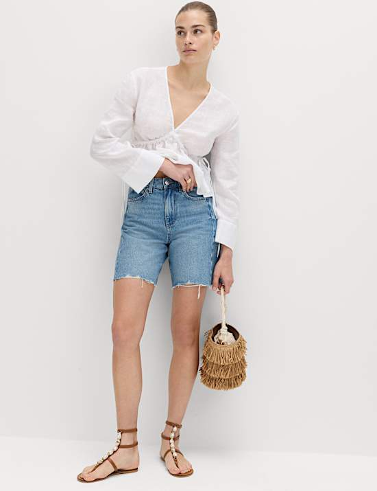 Pure Linen V-Neck Peplum Top