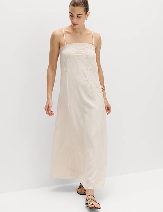 Bandeau Embroidered Dress With Linen