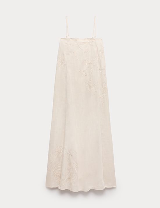 Bandeau Embroidered Dress With Linen