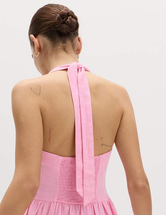 Midaxi-Neckholder-Kleid mit hohem Leinenanteil