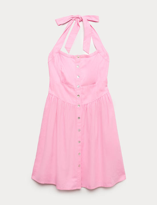 Midaxi-Neckholder-Kleid mit hohem Leinenanteil