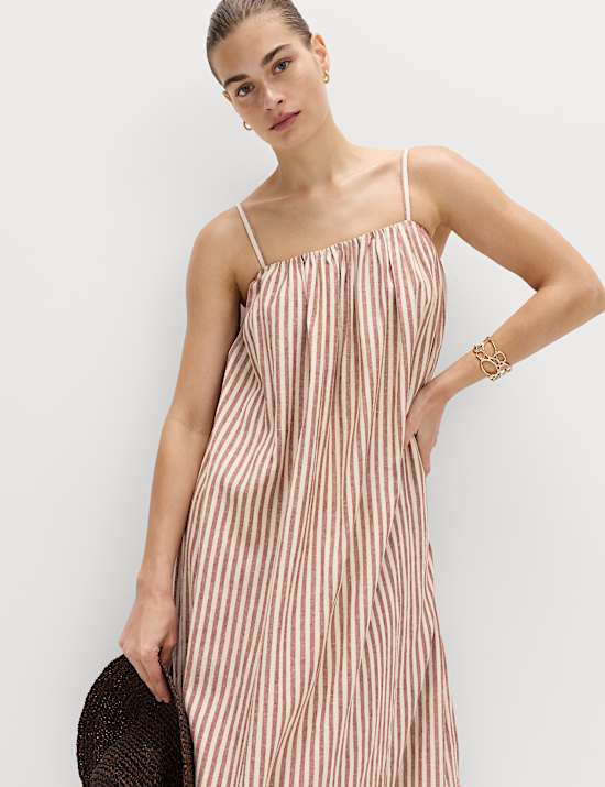 Linen Rich Striped Maxi Slip Dress