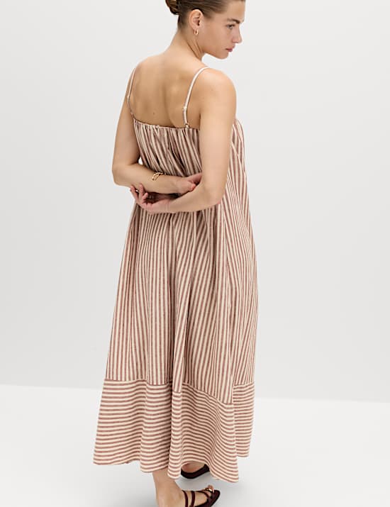 Linen Rich Striped Maxi Slip Dress