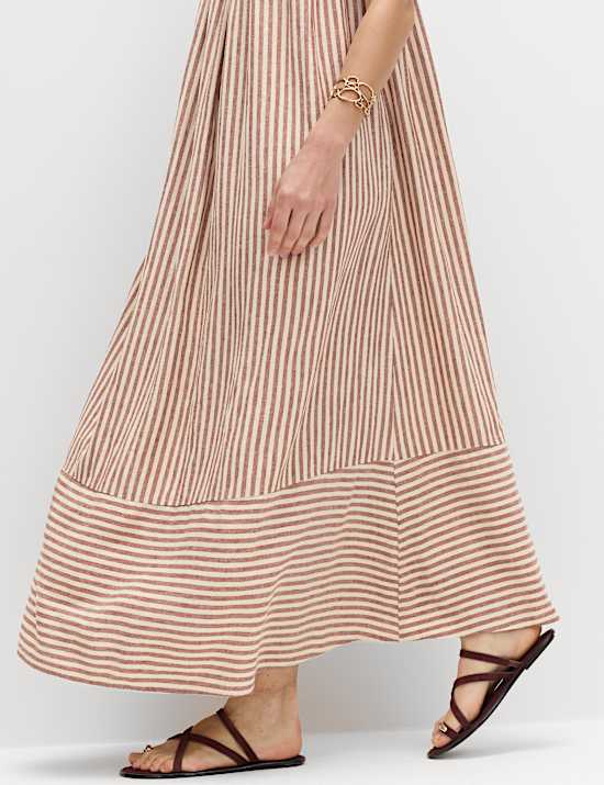 Linen Rich Striped Maxi Slip Dress