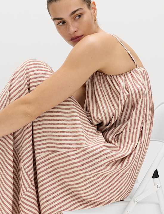 Linen Rich Striped Maxi Slip Dress