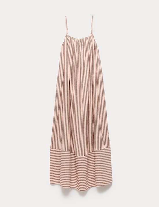 Linen Rich Striped Maxi Slip Dress