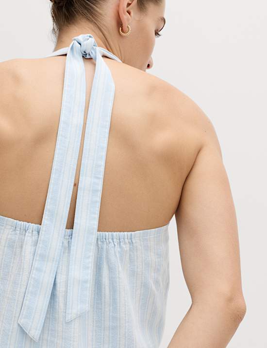 Linnen haltertop met rijke print