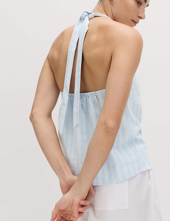 Linnen haltertop met rijke print